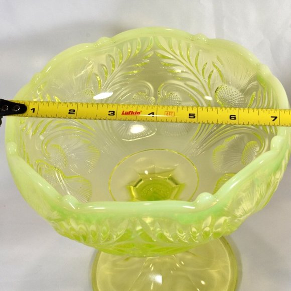 Mosser Vaseline Glass Large Thistle Compote Uranium Glows - Picture 7 of 8